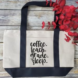 Coffee Teach Grade Sleep Large Canvas Tote Bag